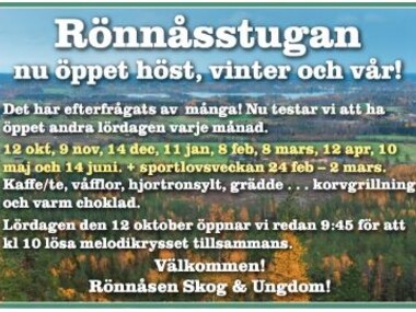 Rönnåsstugan nu öppen höst,vinter och vår!